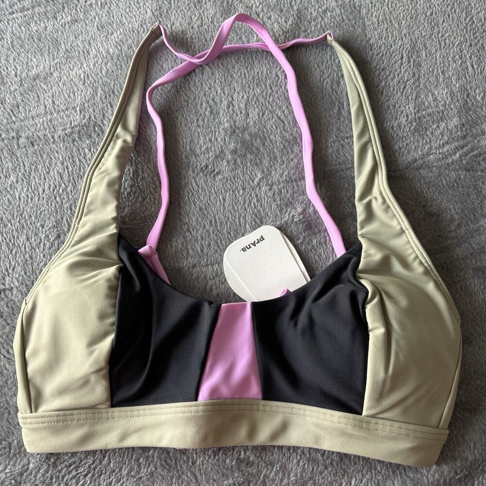 Prana Womens Swim XS Bikini Top Tulum Black Color Block UPF‎ 50+ Lined New